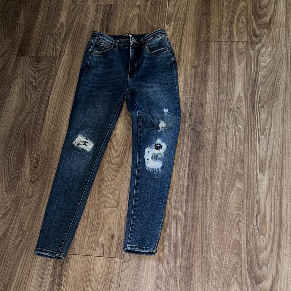 Wax Jean Distressed Skinny Jeans in Dark Blue